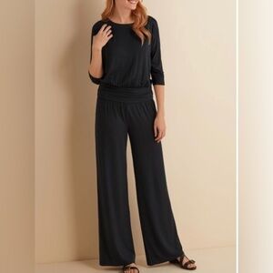 Soft Surroundings Black Jersey Knit Wide Leg
Jumpsuit 3/4 Sleeve